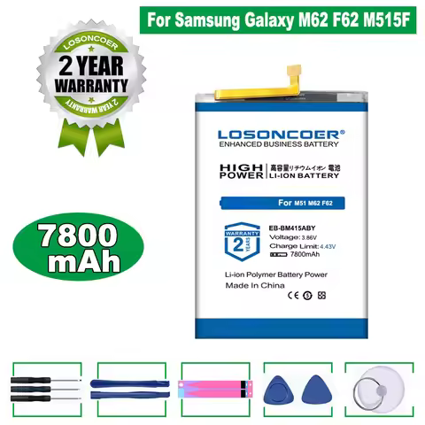 LOSONCOER Battery 7800mAh EB-BM415ABY For Samsung Galaxy M51 M515F Battery M62 F62 SM-M625F
