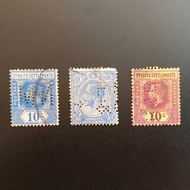 G1732 Straits Settlements 1912 KGV 8c 10c 10c 3v Perfin Used Stamps