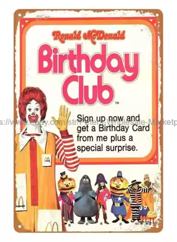 home decor stores McDonald&apos;s Birthday Club 1975 metal tin sign