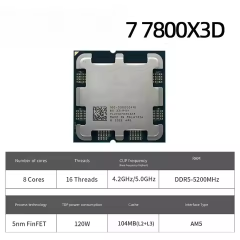 Socket AM5 Desktop Gaming CPU for PC Gamer AMD Ryzen 7 7800X3D CPU AMD R7 7800X3D Processor Up To 5G