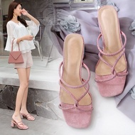 Med Shoes Ladies Flip Flops Socofy Cross-tied Glitter Slides Slipper Women Fenty Beauty Square heel