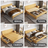 All Solid Wood Storage Bed Rice Single Bed Bed1.2Double Bed Nordic Bed Hotel Bed Air Pressure1.8m Lo