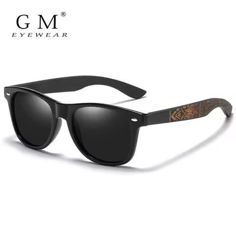 GM New Style Fashion Natural Partten Bamboo Sunglasses For Men Women Polarized Sunglasses Rectangle 