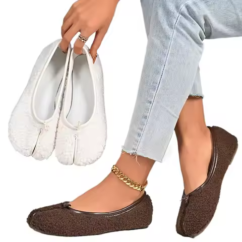 Women Tabi Ninja Ballet Flats Split Toe Mary Janes Cow Suede Leather Shallow Ballerina Shoes Solid F