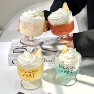 Special Drink Ice Cream Short-Footed Glass High-Value Text Juice Iced Coffee Glass Slightly Drunk Un