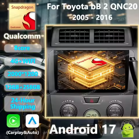 Android 17 Car Radio Carplay Auto For Toyota BB 2 QNC20 2005 - 2016 QLED 2DIN Navigation Multimedia 
