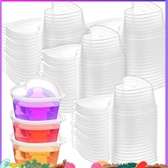 100 Sets 1.5 Oz Clear Heart Shaped Jello Cups with Lids, Small Condiment Containers, Dipping Sauce C