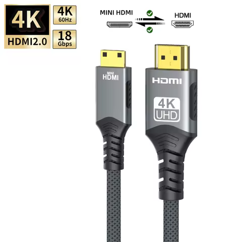 4K@60Hz Mini HDMI to HDMI Cable 2K@120Hz HDR Braided HDMI 2.0 Video Cord For Camera Sony A6400/Canon