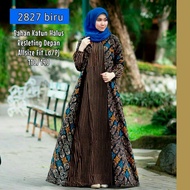 new gamis batik wanita modern kombinasi polos-gamis batik pekalongan - biru xl