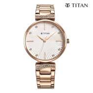 Titan Purple Style Up Quartz Analog Mother Of Pearl Dial Stainless Steel Strap Watch for Women