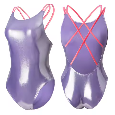LEOHEX Women Shiny Backless Competition Tights One Piece Swimwear Backless High Cut Beach Swimsuits 