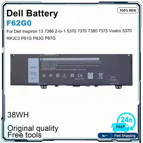 New Laptop Battery F62G0 For Dell Inspiron 13 5370 7370 7373 7380 7386 2-in-1 Vostro 5370 P83G P87G