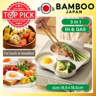 CAROTE 3-in-1 Frying Pan and Divided Pot, Simultaneous Cooking, 3-Hole Round, Induction Compatible