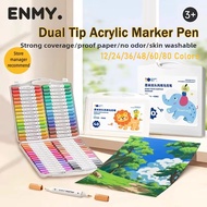 ENMY Dual Tip Acrylic Marker Pen 12/24/36/48/60/80 Colors Fast Drying Waterproof Painting Pens for C