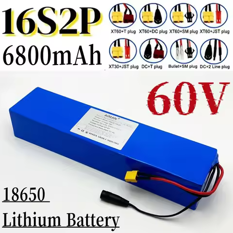 18650 16S2P Lithium-ion Battery 60V 6800mAh 67.2V Electric Scooter Spare Battery 1000W BMS With Plug