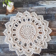 紋理圓形桌布 手工鉤編桌布 蕾絲餐桌中心裝飾品
