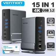 Vention 15 in 1 USB C Docking Station 4K HDMI Triple Monitor Hub USB 3.2 10Gbps RJ45 1000M 100W for 