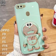 YuPin เคสโทรศัพท์โดราเอมอนลายการ์ตูนสำหรับ OPPO F11 / F11 Pro / F1S / F9 / F7/F5หรูหราที่จับตุ๊กตาชุบซิลิโคนนิ่มเคสโทรศัพท์ขอบตรง