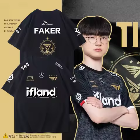 T1 Team Skt New Team Uniform FAKER with Conquer Short-sleeved S13 World Championship 2024LPL T-shirt