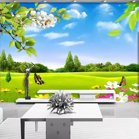 Custom 3D Photo Mural Blue Sky White Meadow Flower Nature Beauty Wallpaper Living room sofa TV backg