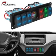 เต้าเสียบรวม12-24โวลต์6 Gang Rocker แผงสวิตช์สำหรับ RV รถทะเลเบรกเกอร์กันน้ำจอแอลอีดีแสดงแรงดันไฟฟ้า