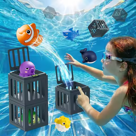 Children's Swimming Pool Diving Toys, Swimming Toys with Fish Box, Floating Animals Suitable for Chi