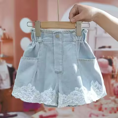 Kids Shorts Lace Denim Jean Shorts Kids Clothes Girls for 3 To 7 Years Toddler Summer Clothes for Gi