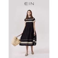 ชุดเดรสยาวปานกลางแขนสั้นผ้าไหมคอตตอนผสมลูกไม้สไตล์ฝรั่งเศส EIN Elegant Summer Dress ชุดเดรสยาวปานกลา