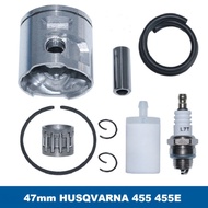 47mm Piston Rings Needle Bearing Fuel Filter Line Kit Fit for Husqvarna 455 455E Rancher JONSERED CS