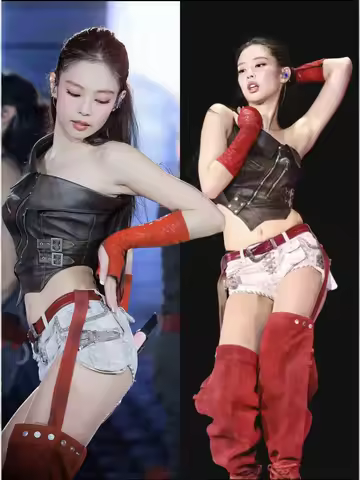 Jennie Performance Clothes PU Leather Oblique oulder Vest Irregular Stage Performance Outfit Set Wom