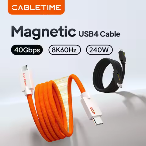 CABLETIME USB C to USB C Cable USB4 40Gbps 8K 240W Magnetic Cable Fast Charging Cord for Thunderbolt