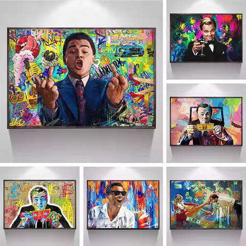 Movie Star Leonardo DiCaprio Abstract Graffiti Art Money Dollar Portrait Posters Prints Canvas Paint