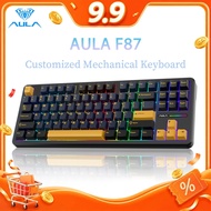 AULA F87 F87pro Grey Wood Switch V4 87Keys Customized Tri-Mode Mechanical Keyboard RGB Hot-Swap Wire