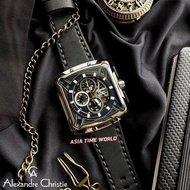 [Original] Alexandre Christie 3030 MCLTUBA Chronograph Square Men's Watch Silver Case Black Genuine Leather