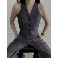 Nine Studio - Ganni Top XS dark grey blouse vest top Wanita crop top/ cropped vest/