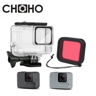 เคสกระเป๋ากล้องกันน้ำสำหรับ Gopro ป้องกัน45เมตร + ฟิลเตอร์สีแดงใต้น้ำสำหรับ Gopro Hero 7สีเงินสีขาว Gopro Pro