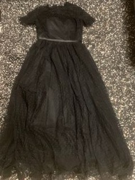 (全新) 黑色波點晚裝連身裙 (腰圍27吋)