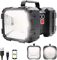 Rechargeable LED Searchlight Flashlight, LED Spotlight Big Power Capacity 12000LM 20h Ultra-Long Sta