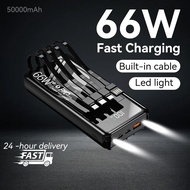 Power bank 20000mAh Original type c 66W Built in cable PowerBank 500000mAh 80000mAh 100000mAh 200000