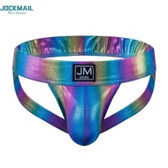 JOCKMAIL Jockstrap สำหรับผู้ชายนุ่มหนังสังเคราะห์ชุดชั้นในชายสีชมพู Jockstrap มาใหม่ล่าสุดสายรุ้งสีดำ