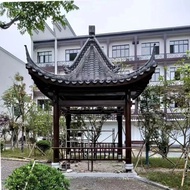 Gazebo kayu anti-karat empat penjuru untuk vila di halaman, pavilion kayu padu gaya antik dua lapisa