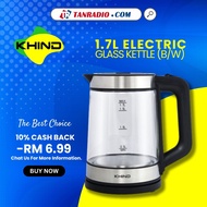 KHIND Cordless Electric Jug Kettle Glass 1.7L Black/White EK171G