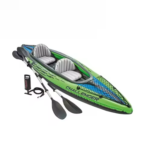 Inflatable Kayak, 2 Person Canoe, Portable Boat for Lakes Rivers, Lightweight PVC Material