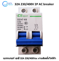 AC Breaker 32A 230/400V เบรกเกอร์ AC 32 แอมป์ รุ่น DZ47-63 C32/2P อุปกรณ์ไฟฟ้า เบรคเกอร์ตัดไฟ เซอร์ก