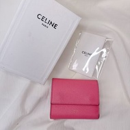 二手正品Celine粉色三折牛皮短夾 Celine短夾 Celine皮夾 Celine錢包 Celine包