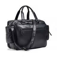 💼 Men's Leather Briefcase 17 Inch Large Capacity Business Handbag Cowhide Black 3 Compartment Computer Bag Travel Bag