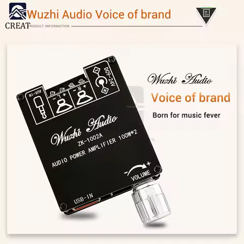 ZK-1002A 100W*2 ZK-502A 50W*2 Bluetooth Audio Digital Power Amplifier Board Module 2.0 Stereo Dual C