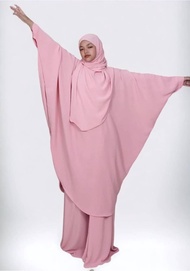 MURAHWHOLESALE Set Premium Muslimah Umrah Jamshira 3 in 1 Crepe Ironless Jubah Baju Raya Plus Size 85kg Nursing-friendly