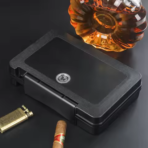 Cigar Humidor With Hygrometer And Humidifier ABS Travel Cigar Box Case Storage For 5 Cigars Smoking 