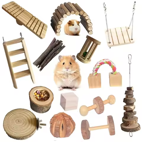 New Wooden Pet Hamster Gnawing Grinding Teeth Pet Roller Climbing Hanging Swing Pet Supplies